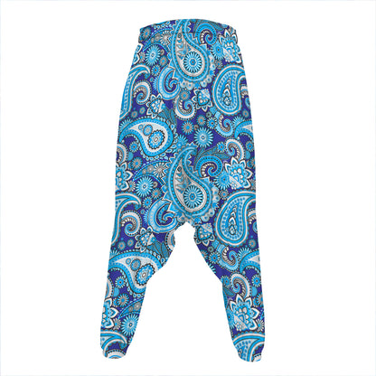 Blue Paisley Pattern Print Hammer Pants