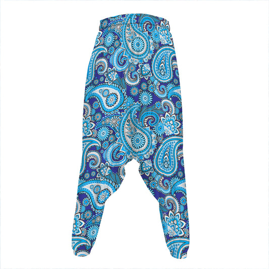 Blue Paisley Pattern Print Hammer Pants
