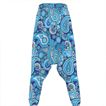 Blue Paisley Pattern Print Hammer Pants