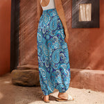 Blue Paisley Pattern Print Harem Pants