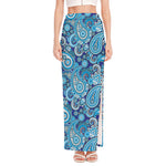 Blue Paisley Pattern Print High Slit Maxi Skirt