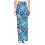 Blue Paisley Pattern Print High Slit Maxi Skirt