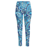 Blue Paisley Pattern Print High-Waisted Pocket Leggings