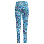 Blue Paisley Pattern Print High-Waisted Pocket Leggings