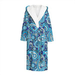 Blue Paisley Pattern Print Hooded Bathrobe