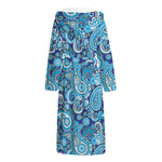 Blue Paisley Pattern Print Hooded Bathrobe