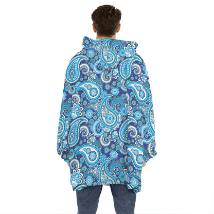 Blue Paisley Pattern Print Hoodie Blanket