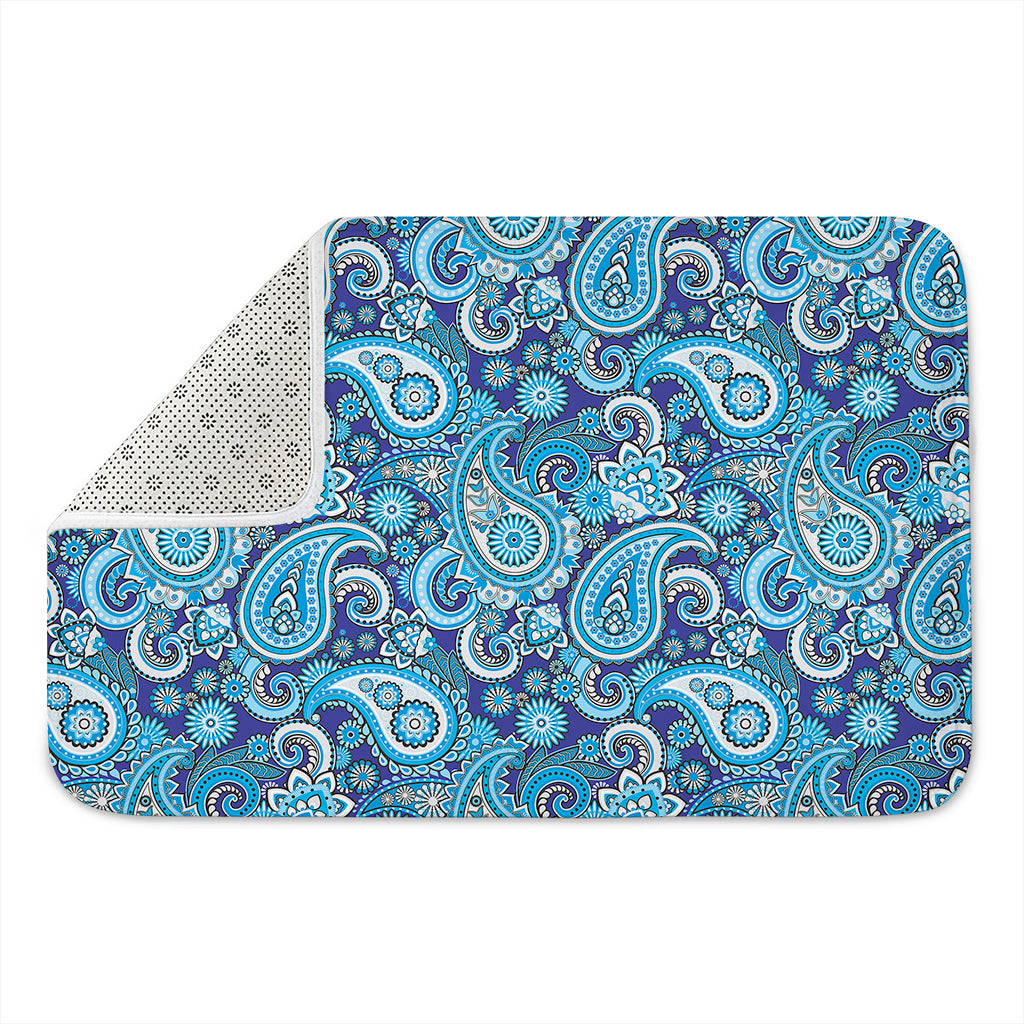 Blue Paisley Pattern Print Indoor Door Mat
