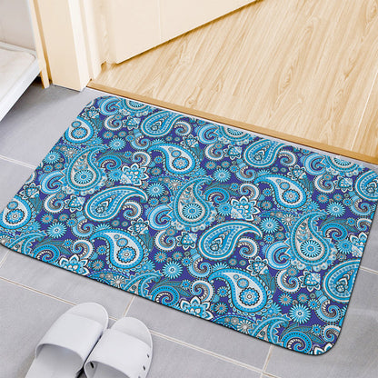 Blue Paisley Pattern Print Indoor Door Mat