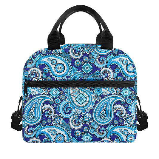 Blue Paisley Pattern Print Insulated Lunch Bag