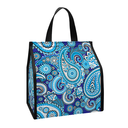 Blue Paisley Pattern Print Insulated Lunch Tote