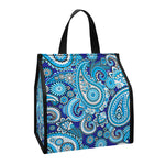 Blue Paisley Pattern Print Insulated Lunch Tote