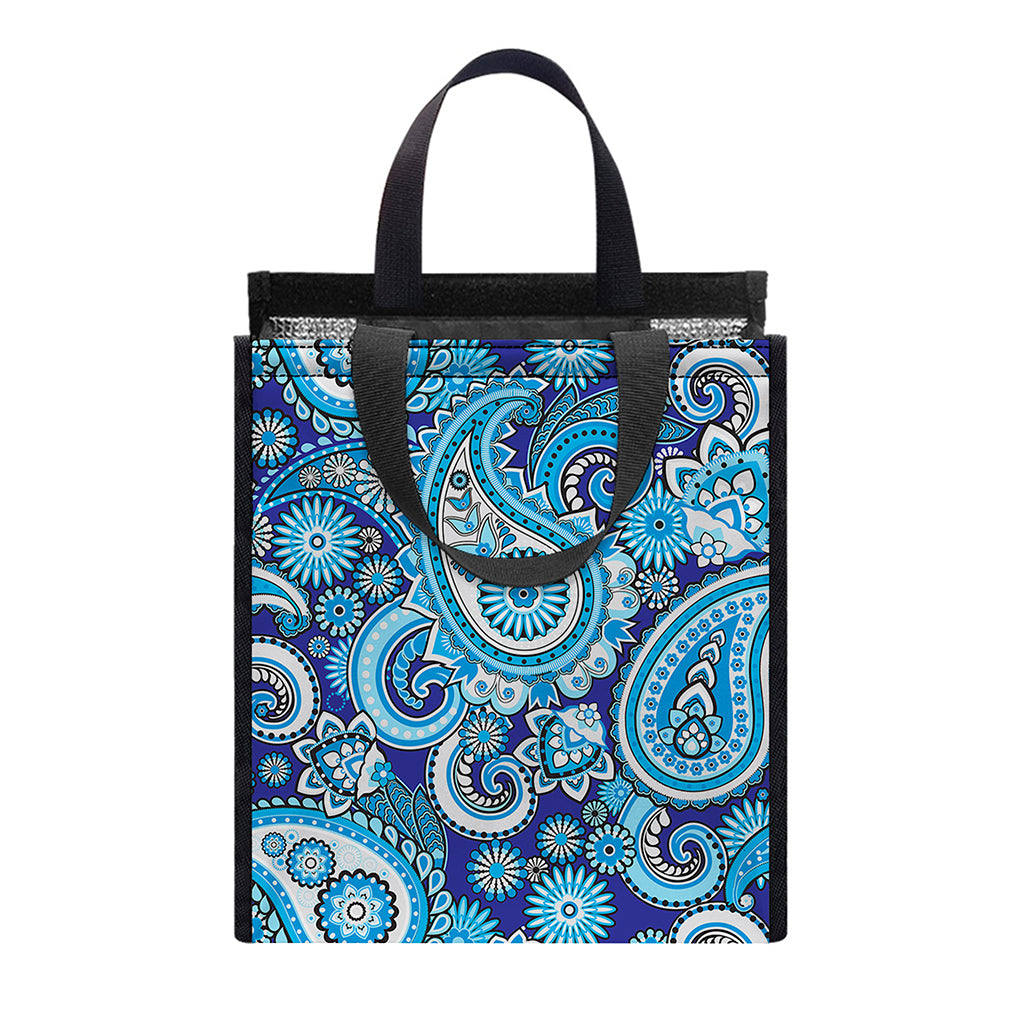 Blue Paisley Pattern Print Insulated Lunch Tote