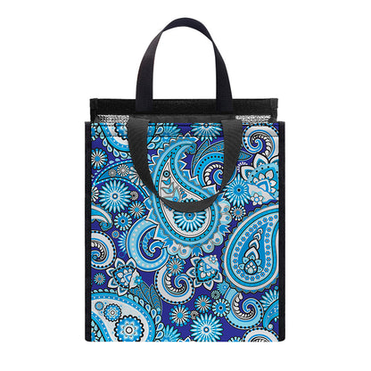 Blue Paisley Pattern Print Insulated Lunch Tote