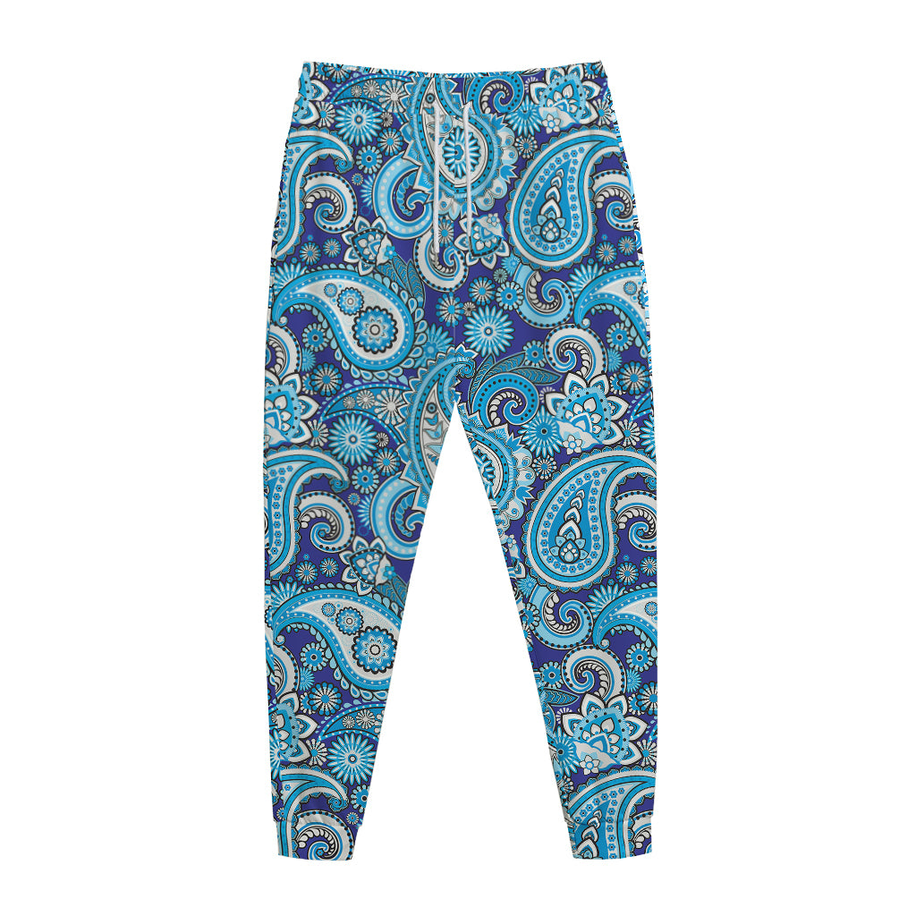 Blue Paisley Pattern Print Jogger Pants