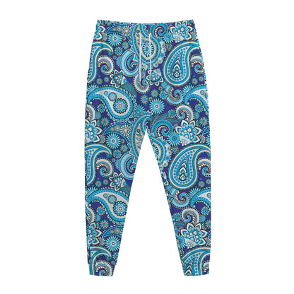 Blue Paisley Pattern Print Jogger Pants