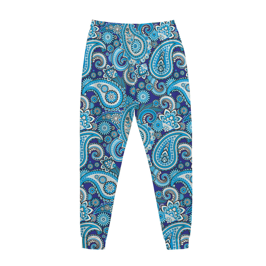 Blue Paisley Pattern Print Jogger Pants