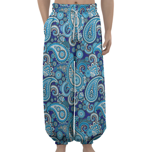 Blue Paisley Pattern Print Lantern Pants