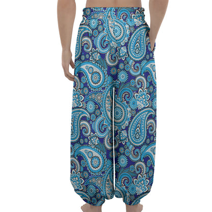 Blue Paisley Pattern Print Lantern Pants