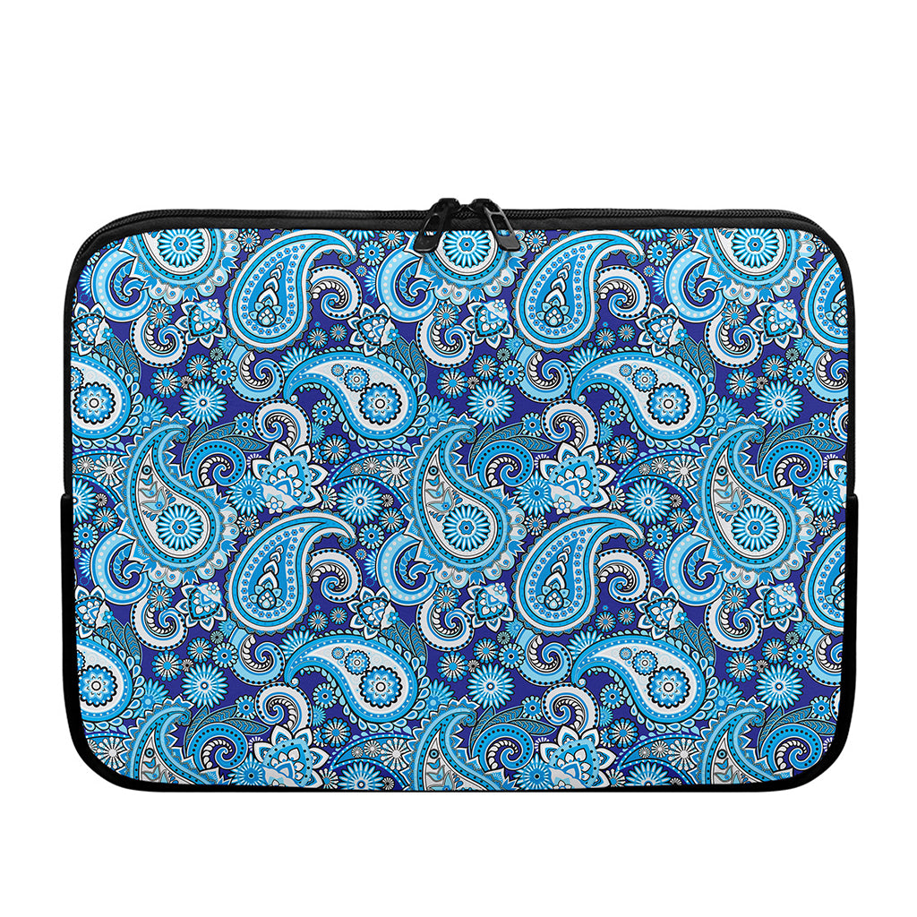 Blue Paisley Pattern Print Laptop Sleeve