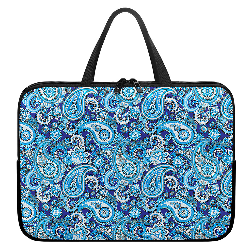 Blue Paisley Pattern Print Laptop Sleeve With Handle