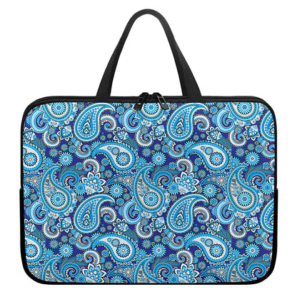 Blue Paisley Pattern Print Laptop Sleeve With Handle