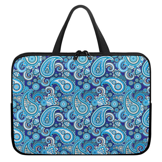 Blue Paisley Pattern Print Laptop Sleeve With Handle