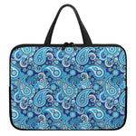 Blue Paisley Pattern Print Laptop Sleeve With Handle