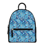 Blue Paisley Pattern Print Leather Backpack