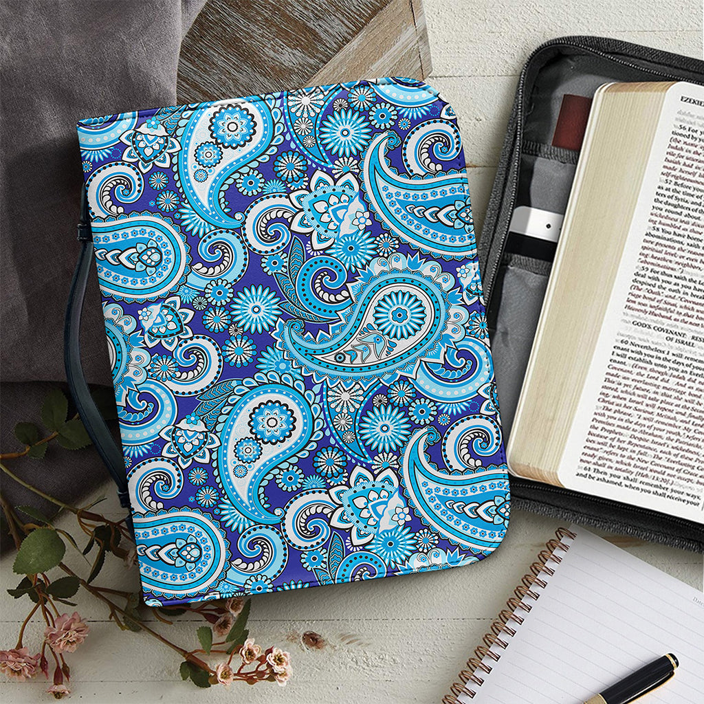 Blue Paisley Pattern Print Leather Bible Cover