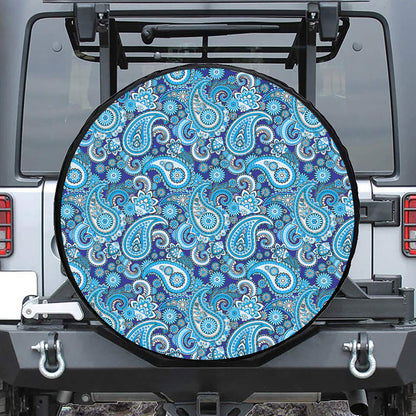 Blue Paisley Pattern Print Leather Spare Tire Cover