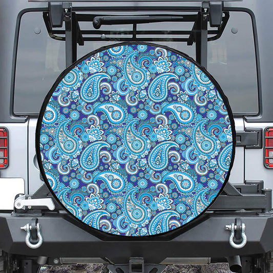 Blue Paisley Pattern Print Leather Spare Tire Cover
