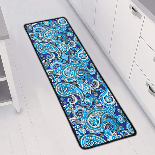 Blue Paisley Pattern Print Long Kitchen Mat