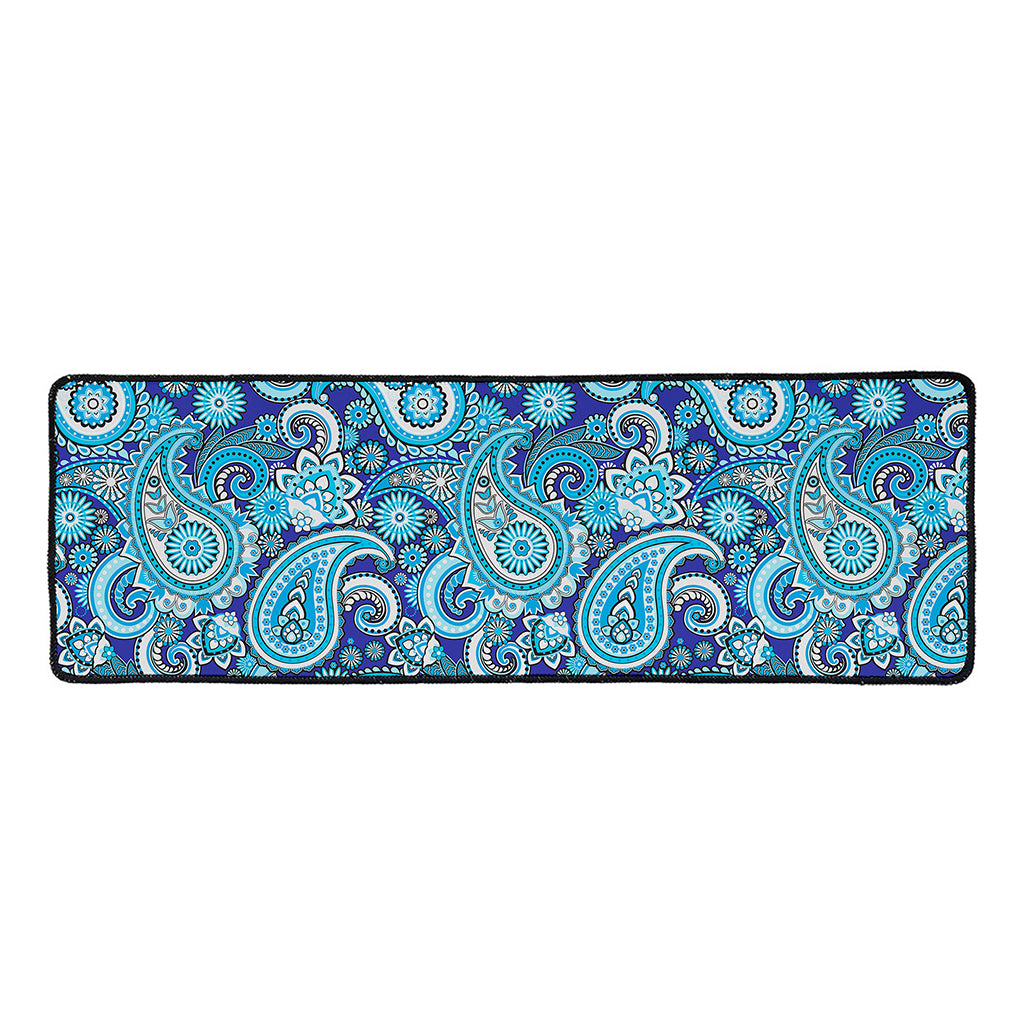Blue Paisley Pattern Print Long Kitchen Mat