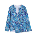 Blue Paisley Pattern Print Long Sleeve Short Coat