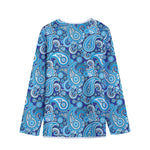 Blue Paisley Pattern Print Long Sleeve Short Coat