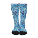Blue Paisley Pattern Print Long Socks