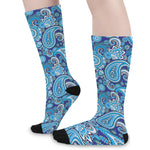 Blue Paisley Pattern Print Long Socks