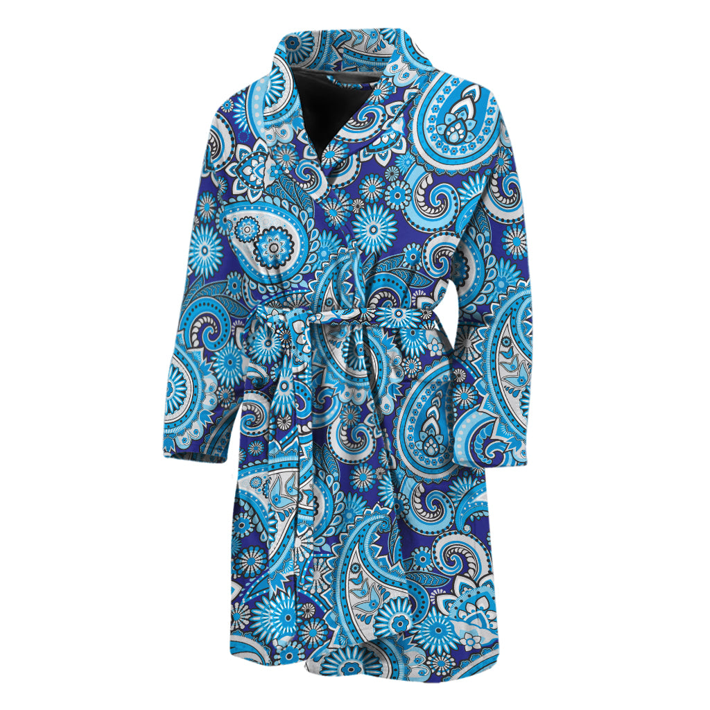 Blue Paisley Pattern Print Men's Bathrobe