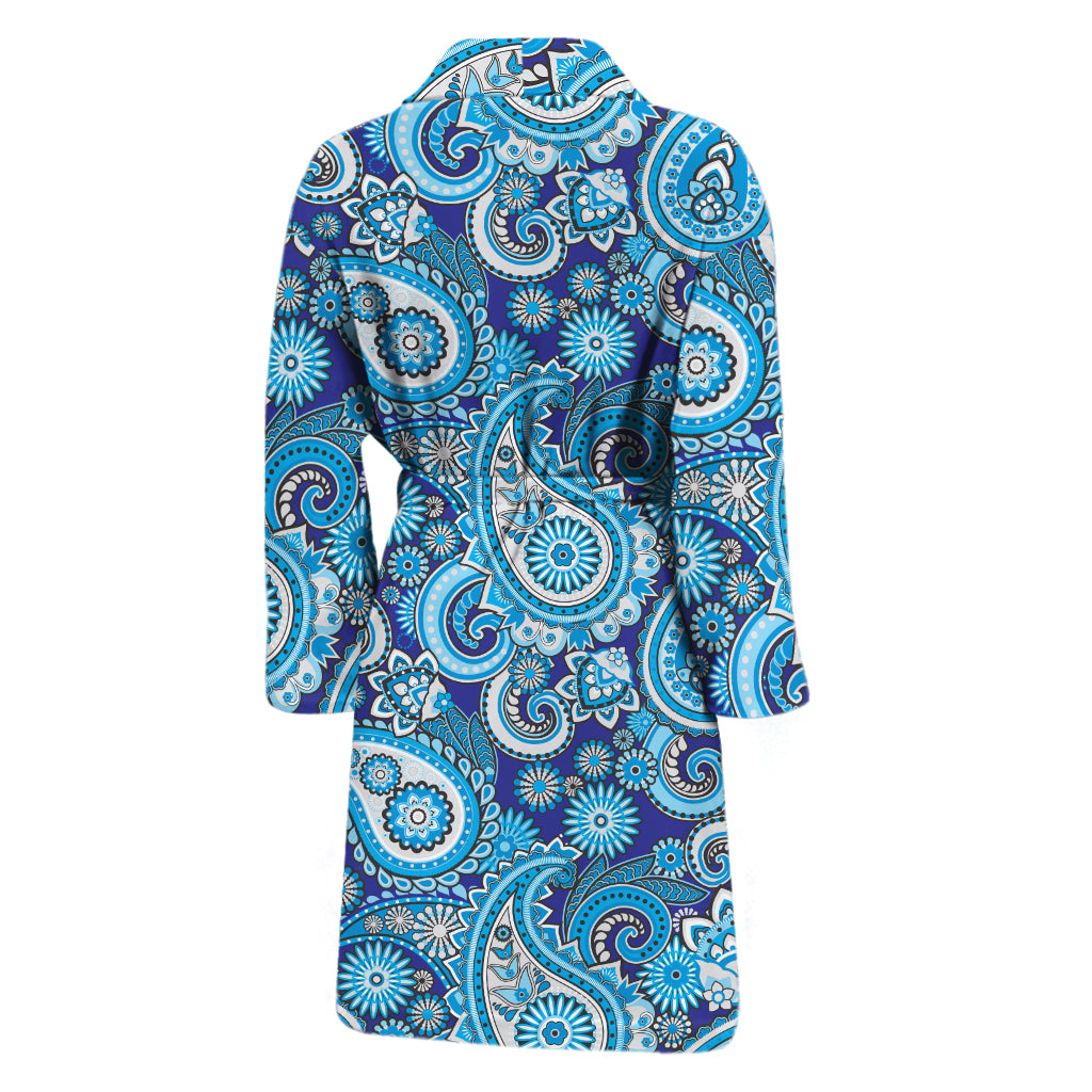 Blue Paisley Pattern Print Men's Bathrobe