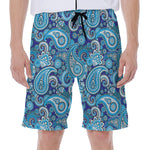 Blue Paisley Pattern Print Men's Beach Shorts