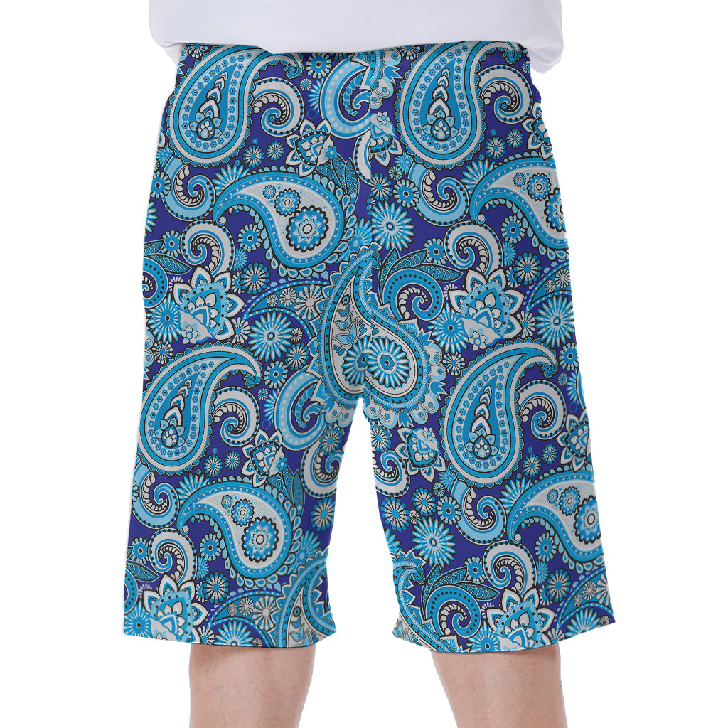 Blue Paisley Pattern Print Men's Beach Shorts