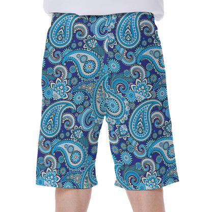 Blue Paisley Pattern Print Men's Beach Shorts