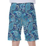 Blue Paisley Pattern Print Men's Beach Shorts