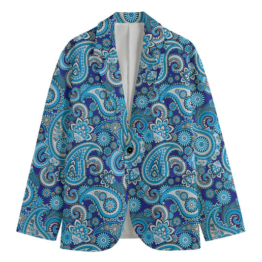 Blue Paisley Pattern Print Men's Blazer