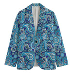 Blue Paisley Pattern Print Men's Blazer