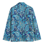 Blue Paisley Pattern Print Men's Blazer