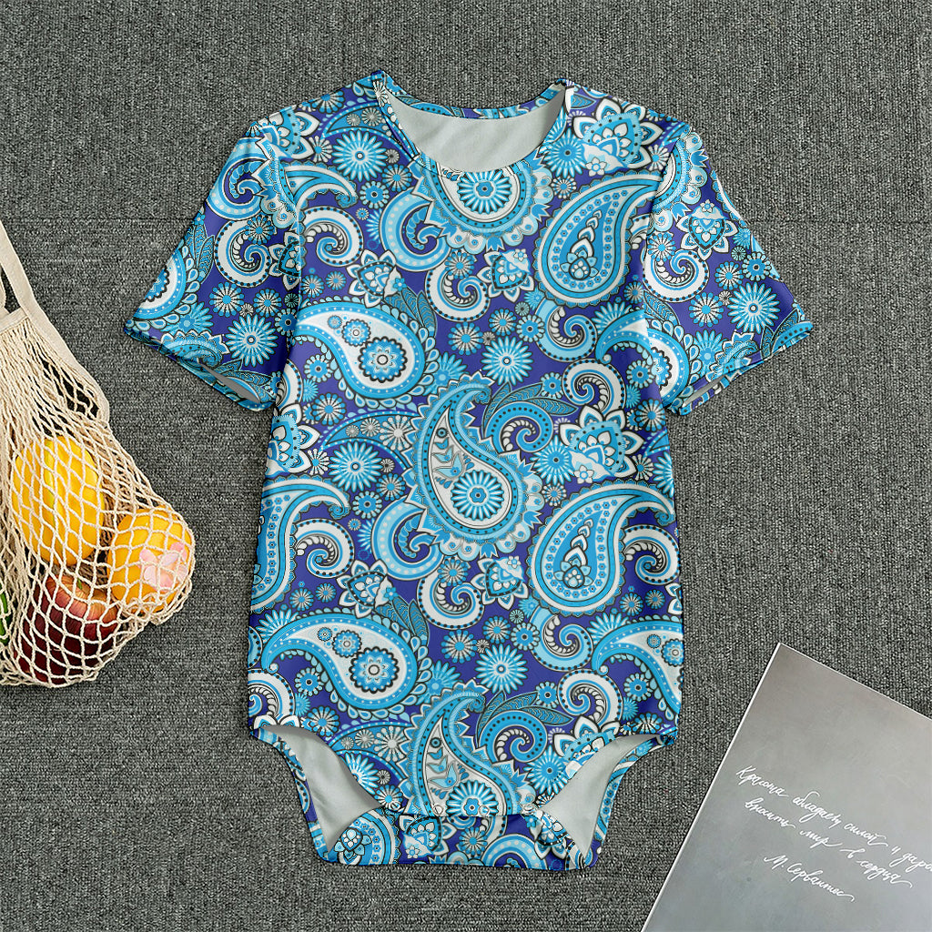 Blue Paisley Pattern Print Men's Bodysuit