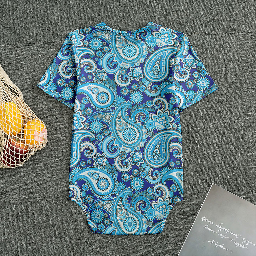 Blue Paisley Pattern Print Men's Bodysuit