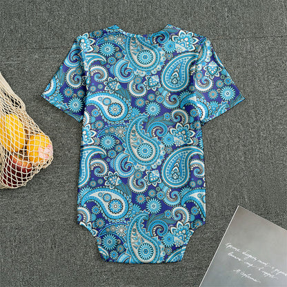 Blue Paisley Pattern Print Men's Bodysuit